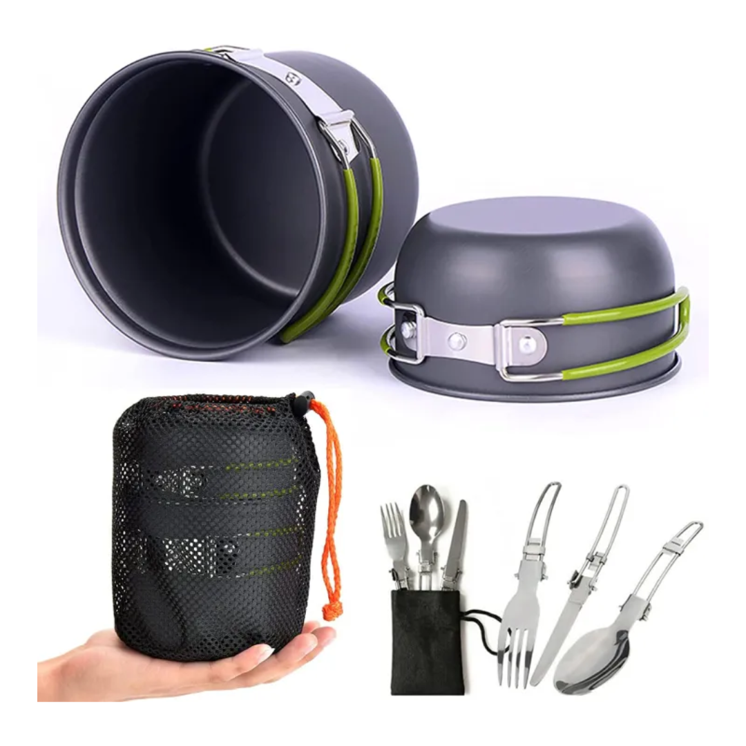 Portable Camping Cookware Set with Foldable Cutlery – Lightweight and Space-Saving