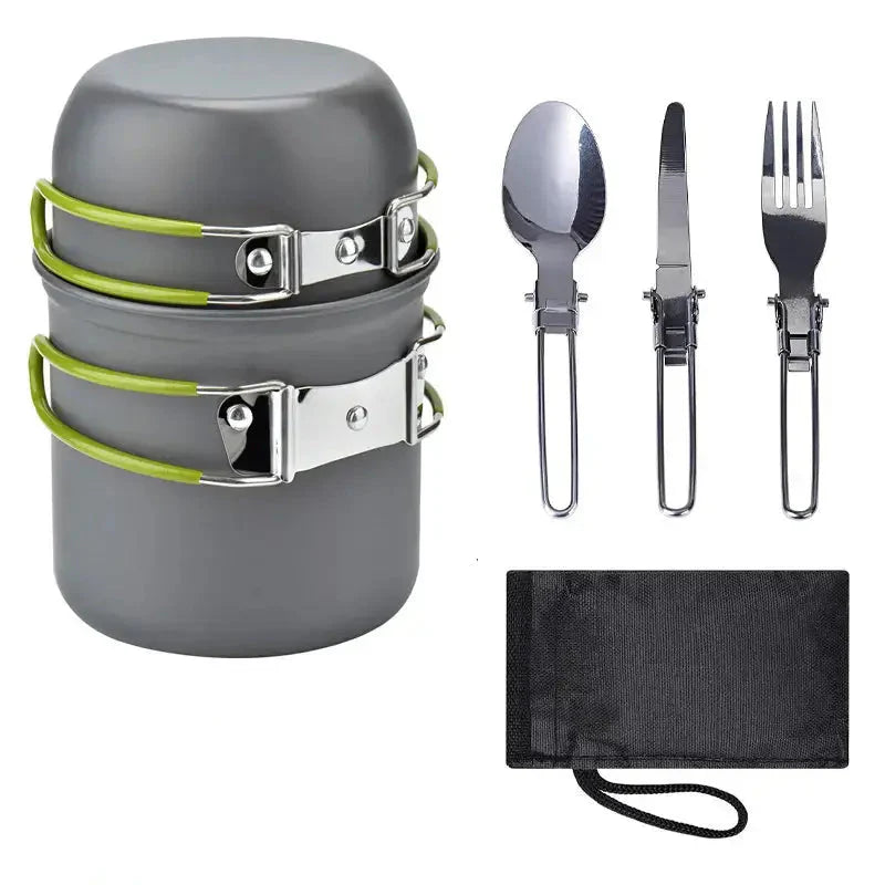 Portable Camping Cookware Set with Foldable Cutlery – Lightweight and Space-Saving