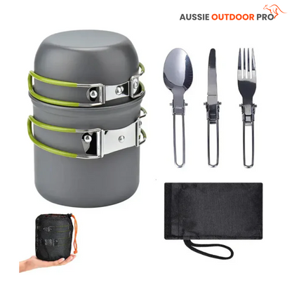 Portable Camping Cookware Set with Foldable Cutlery