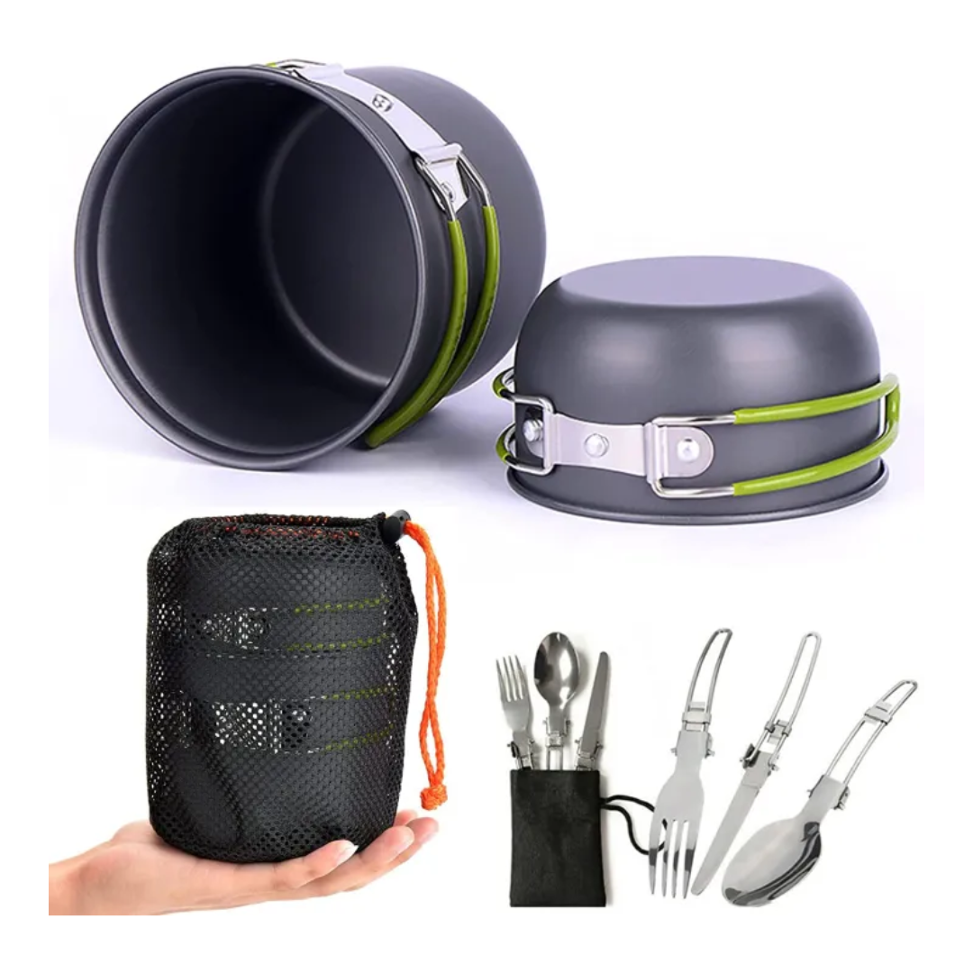 Portable Camping Cookware Set with Foldable Cutlery