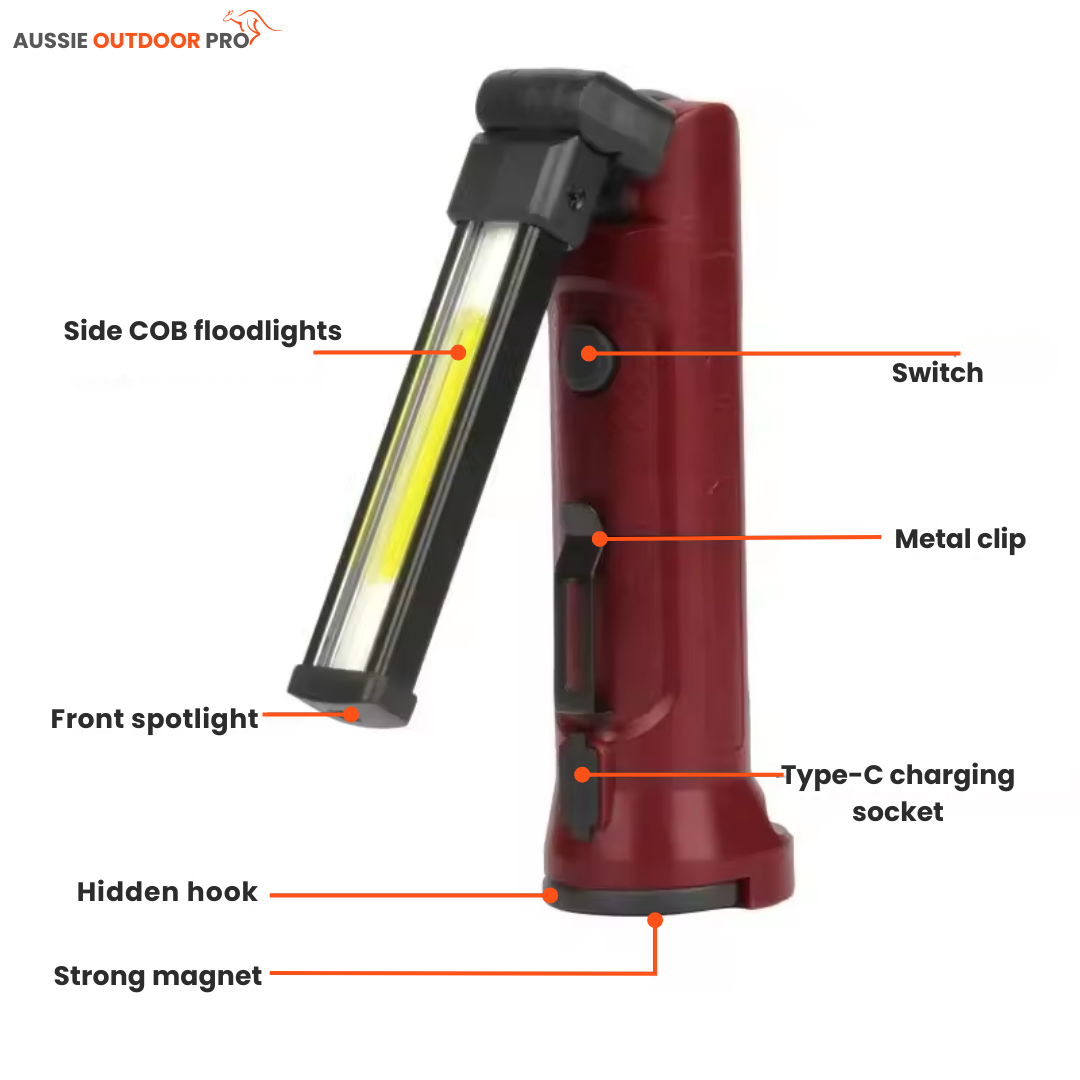 180° COB Work Light – USB Rechargeable, Compact & Waterproof