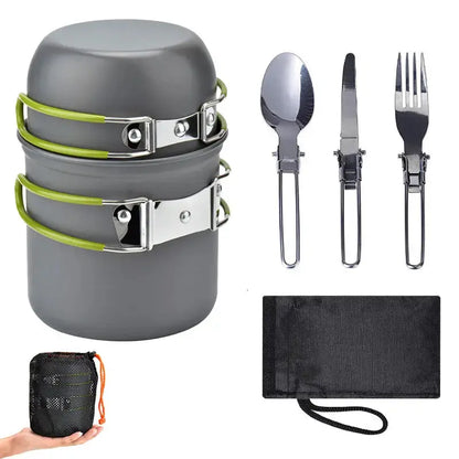 Portable Camping Cookware Set with Foldable Cutlery