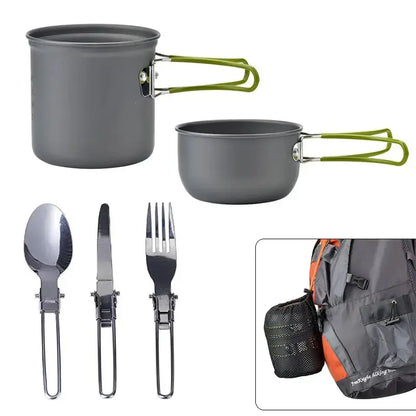 Portable Camping Cookware Set with Foldable Cutlery